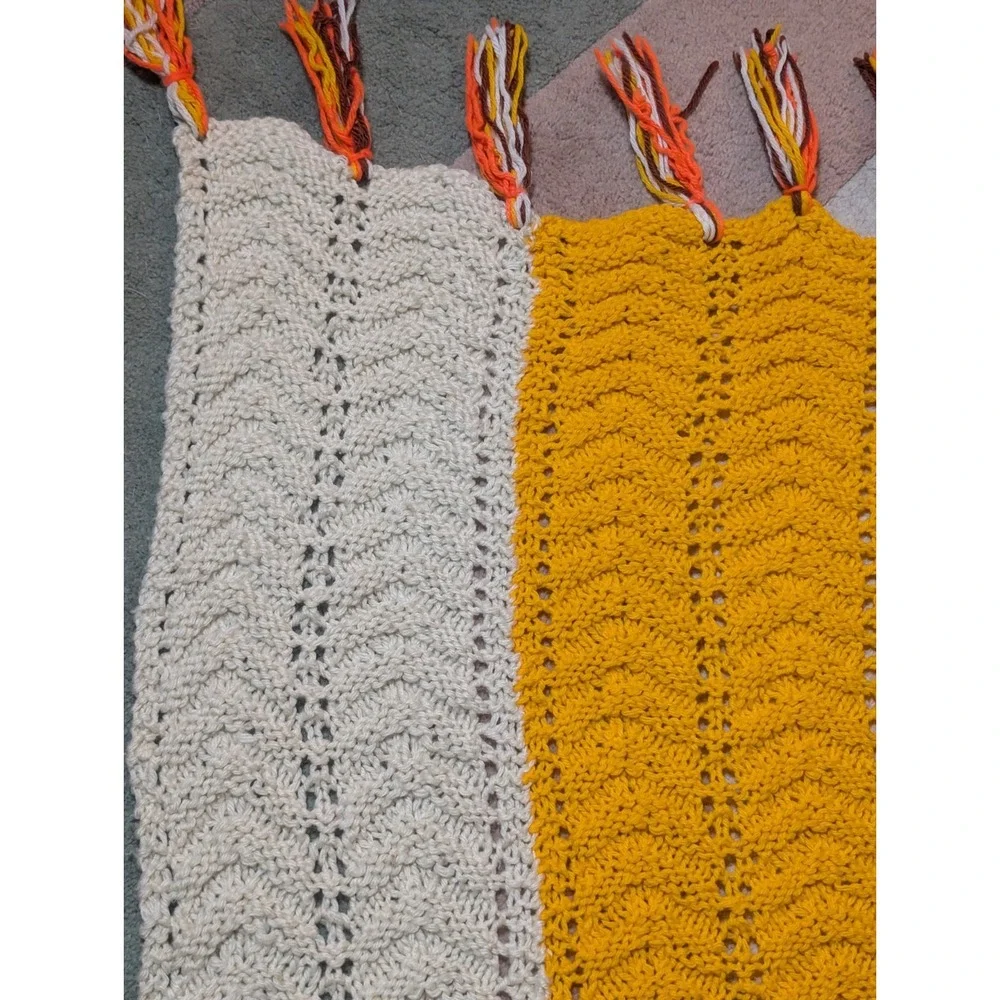 Crochet Afghan Yellow Orange Brown Harvest Autumn Blanket Handmade 54X59 Vintage